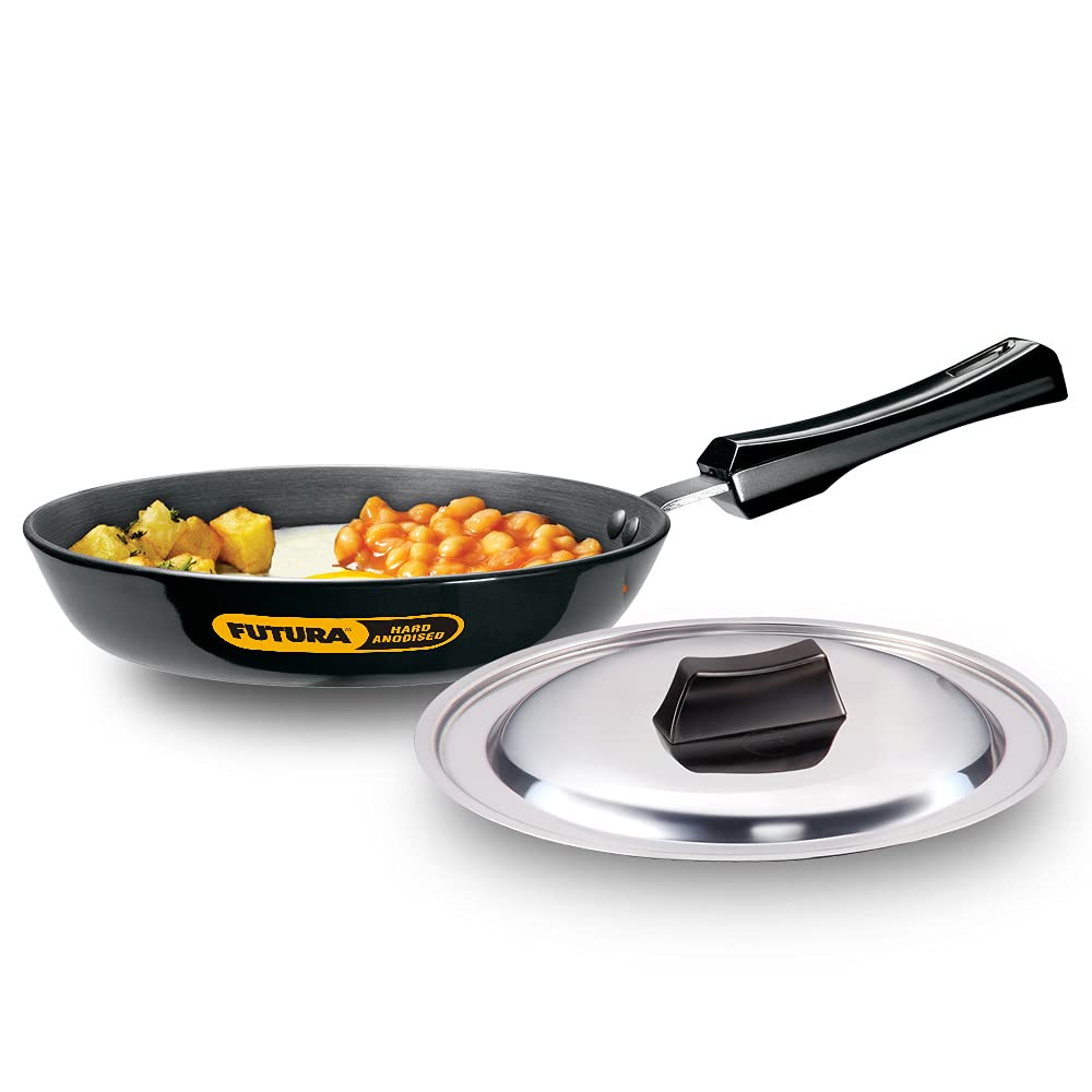 Hawkins Futura 20 Cm Frying Pan, Hard Anodised Fry Pan With Stainless Steel Lid, Small Frying Pan, Black (Af20S)