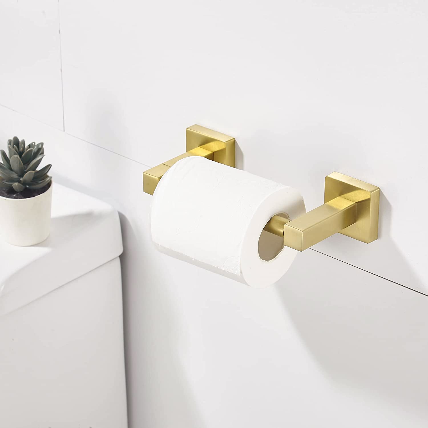 Wolibeer Gold Toilet Paper Holder Hand Towel Holder, Brushed Brass Toilet Roll Holder Towel Ring, Modern Bathroom Hardware Set S