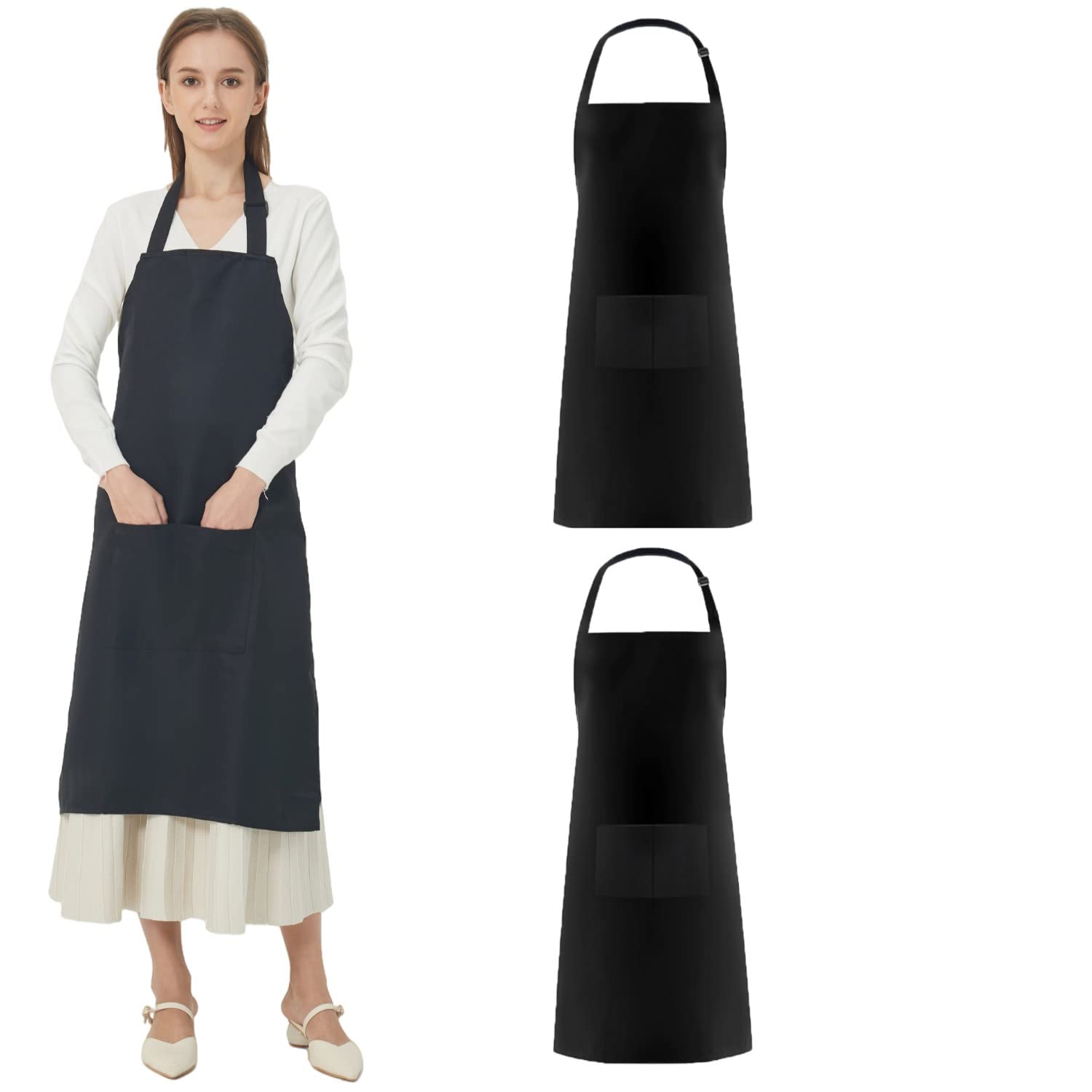 Ured 2Pcs Black Apron For Women