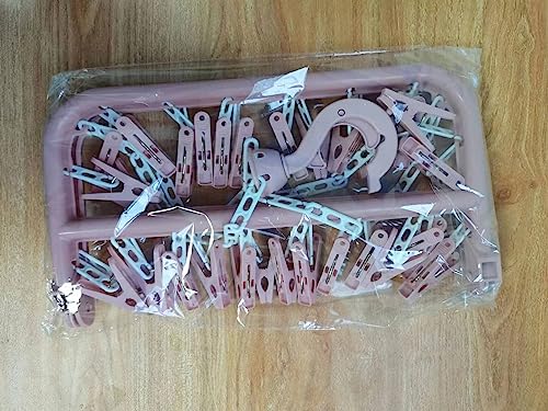 alladaga clothes Drying Hanger with 32 clips and Drip Foldable Hanging Rack (Light Pink)