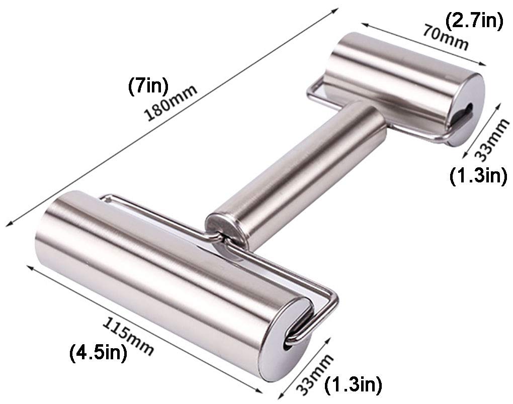 Goeielewe Rolling Pin Double Roller, Stainless Steel Pastry And Pizza Double Dough Baker Roller Metal Kitchen Utensils Ideal For