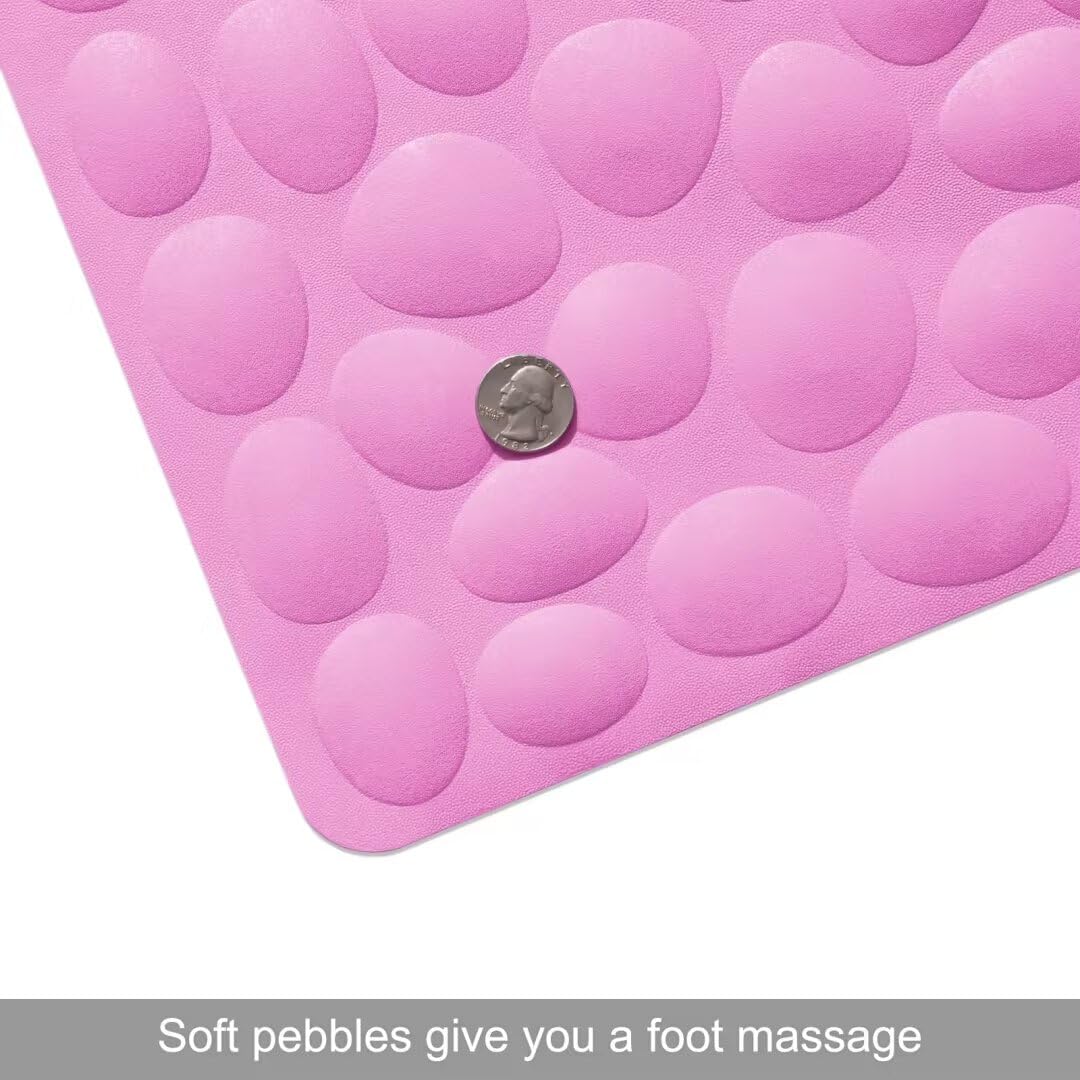 Non-Slip Bathtub Mat Othway Soft Rubber Bathroom Bathmat With Strong Suction Cups (Pink, 16X31.5 Inch)