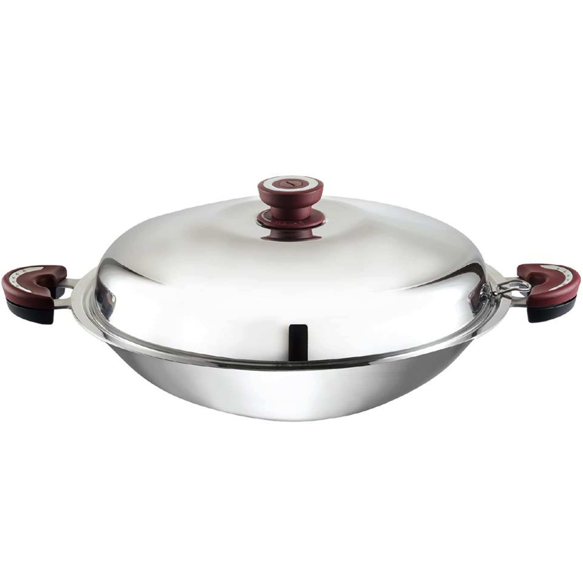 BUFFALO Stainless Steel Wok Pan with Lid Round Bottom 15 inch (38cm) - Stir Frying Pan Tri-Ply Nonstick Cookware - Double Handle