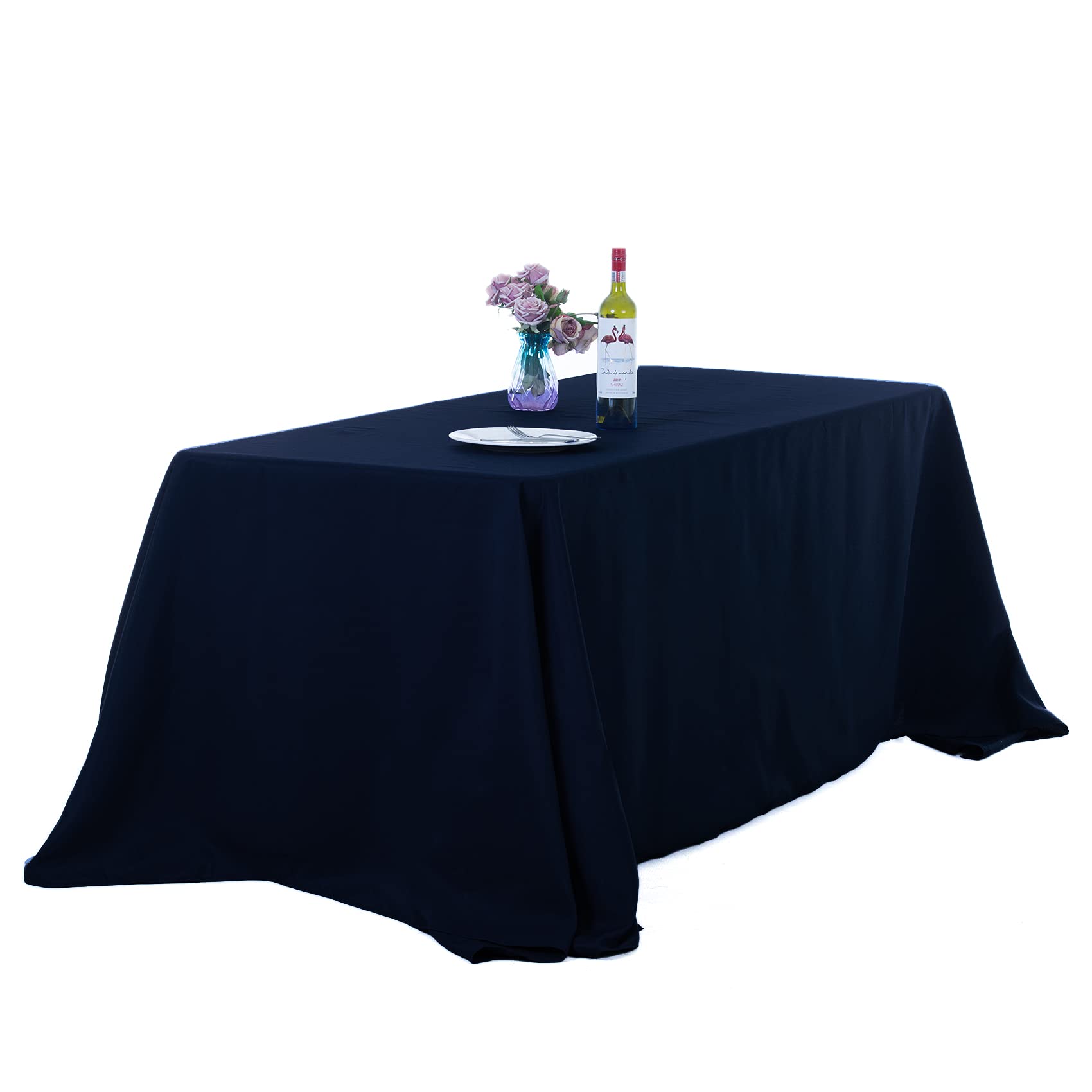 Ascoza 2Pack 90X132 Inch Navy Rectangular Tablecloth 8 Feet Table Cloth In Polyester Fabric For Wedding/Banquet/Restaurant/Parti