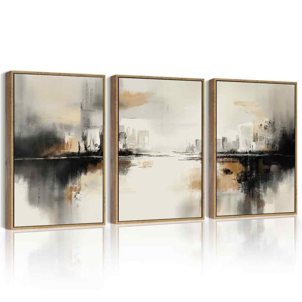 Phopago Black Gray Abstract Landscape Framed Wall Art Brown Tan Neutral Wall Decor Minimalist Modern Prints Home Decor - 12X16In
