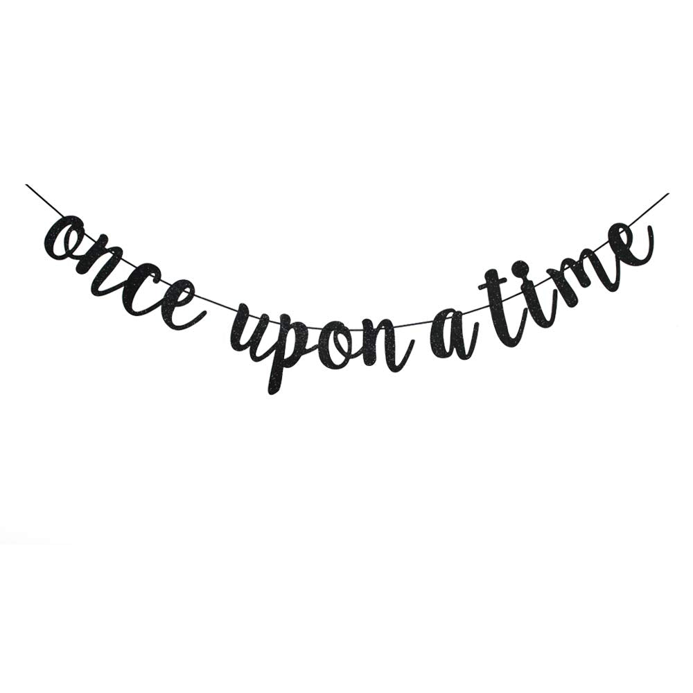 Once Upon A Time Banner, Black Sign Garlands For Bridal Shower, Wedding Engagement, Engaged, Birthday, Bachelorette Party Decors
