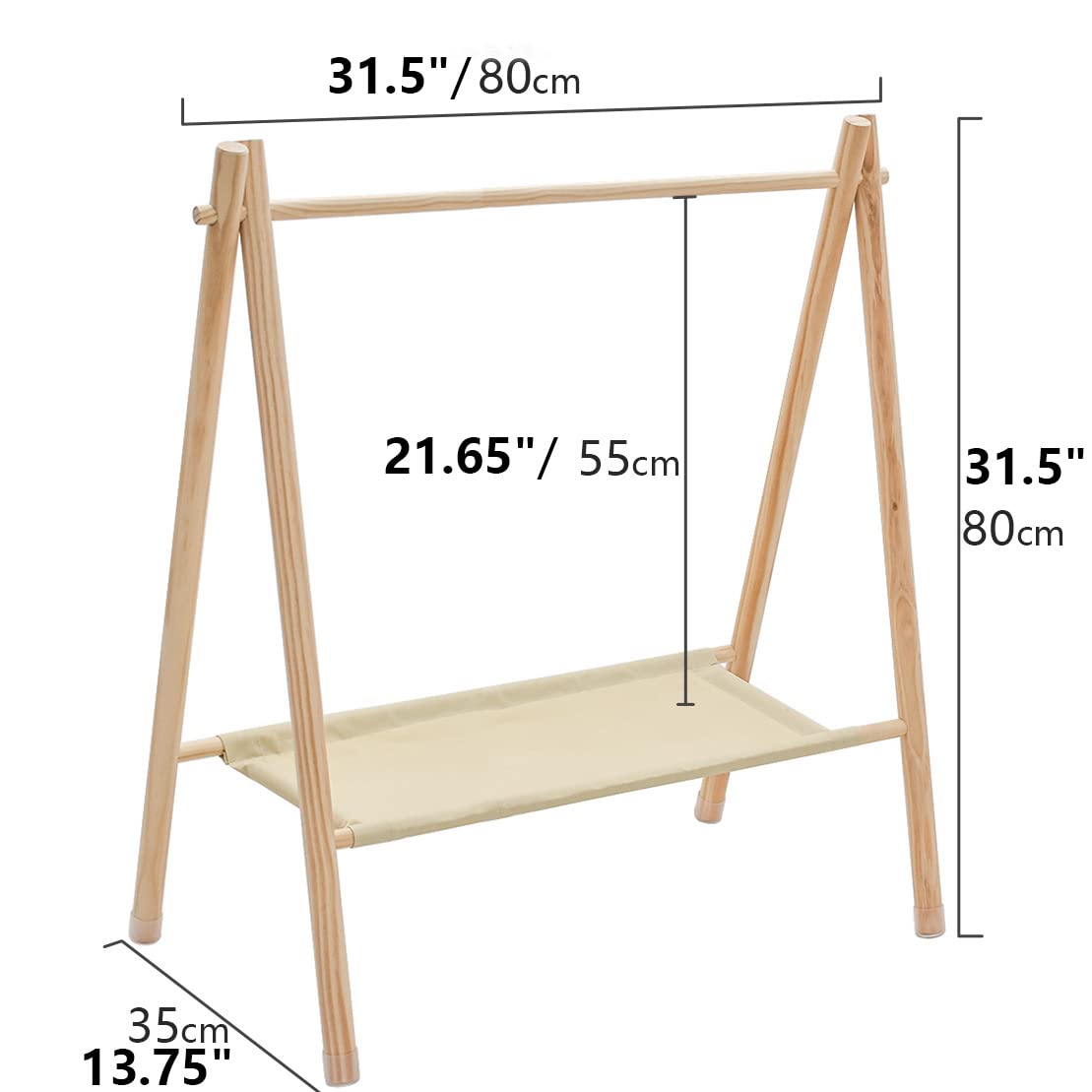 Morimoe Garment Rack For Pets/Dolls/Baby, Hanger Rack, Dress Up Storage, Clothes Organizer, Wooden (Beige, Large)