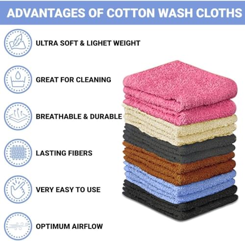 Quba Linen 100% Cotton - Wash Cloth Set - Pack Of 24, Flannel Face Cloths, Highly Absorbent And Soft Feel Fingertip Towels (Mult