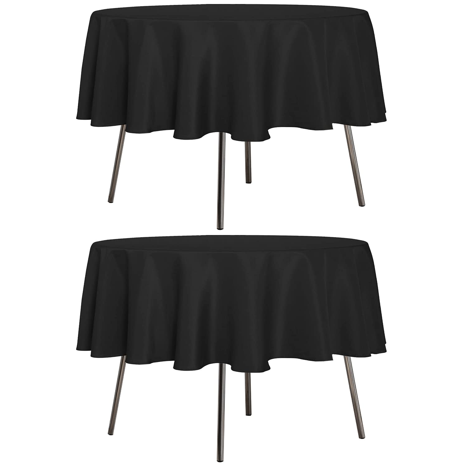 Sancua 2 Pack Round Tablecloth 70 Inch Black, Stain And Wrinkle Resistant Table Cloth - Washable Polyester Table Cover For Dinin