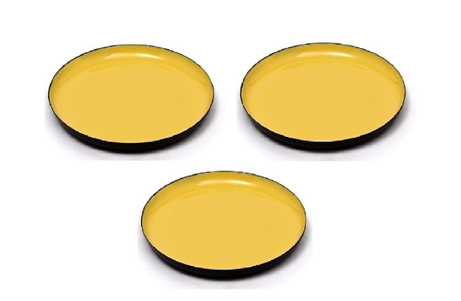 Opaxa Living  Metal Enamel (Meena) Yellow Round Serving Tray Home Decor Serving Essential Kitchen Accesory (Set Of 3)