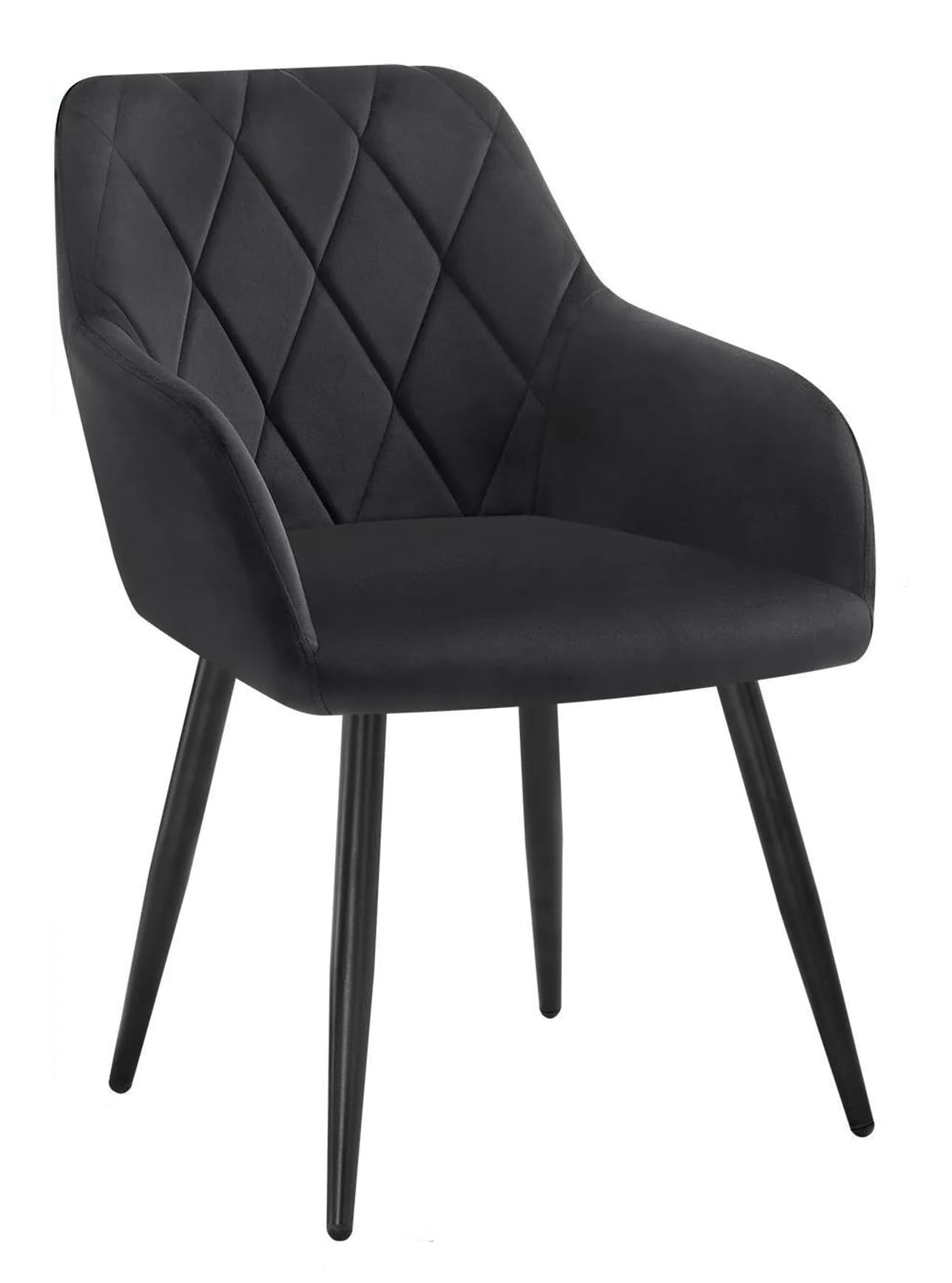 Finch Fox Japan Velvet Upholstered Living Room Dining Chair With Backrest Armrest & Black Metal Powdered Coated Legs In Black Co