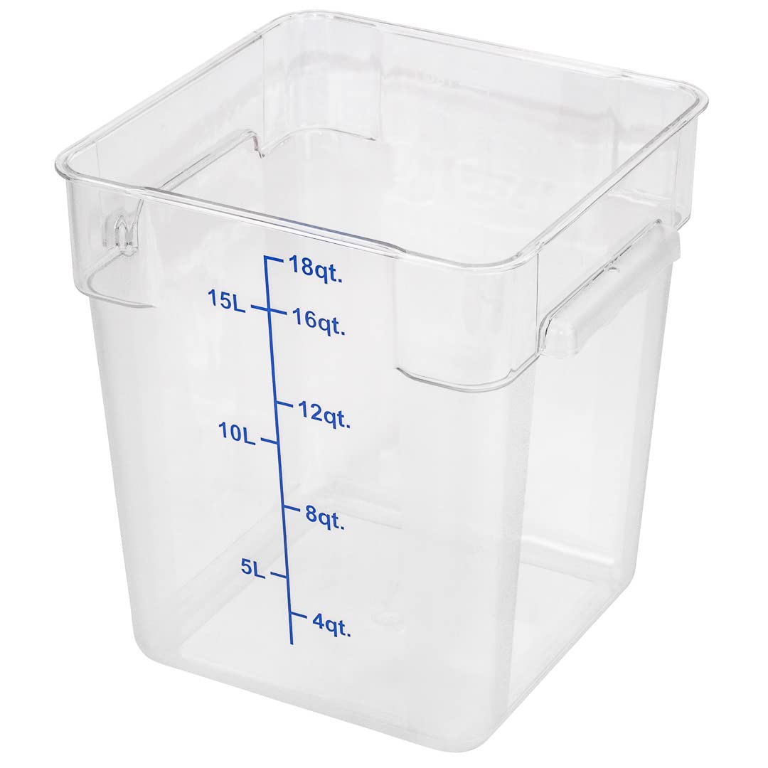 Restaurantware Met Lux 18 Quart Brine Bucket, 1 Square Marinating Container - With Volume Markers, Built-In Handles, Clear & Blu