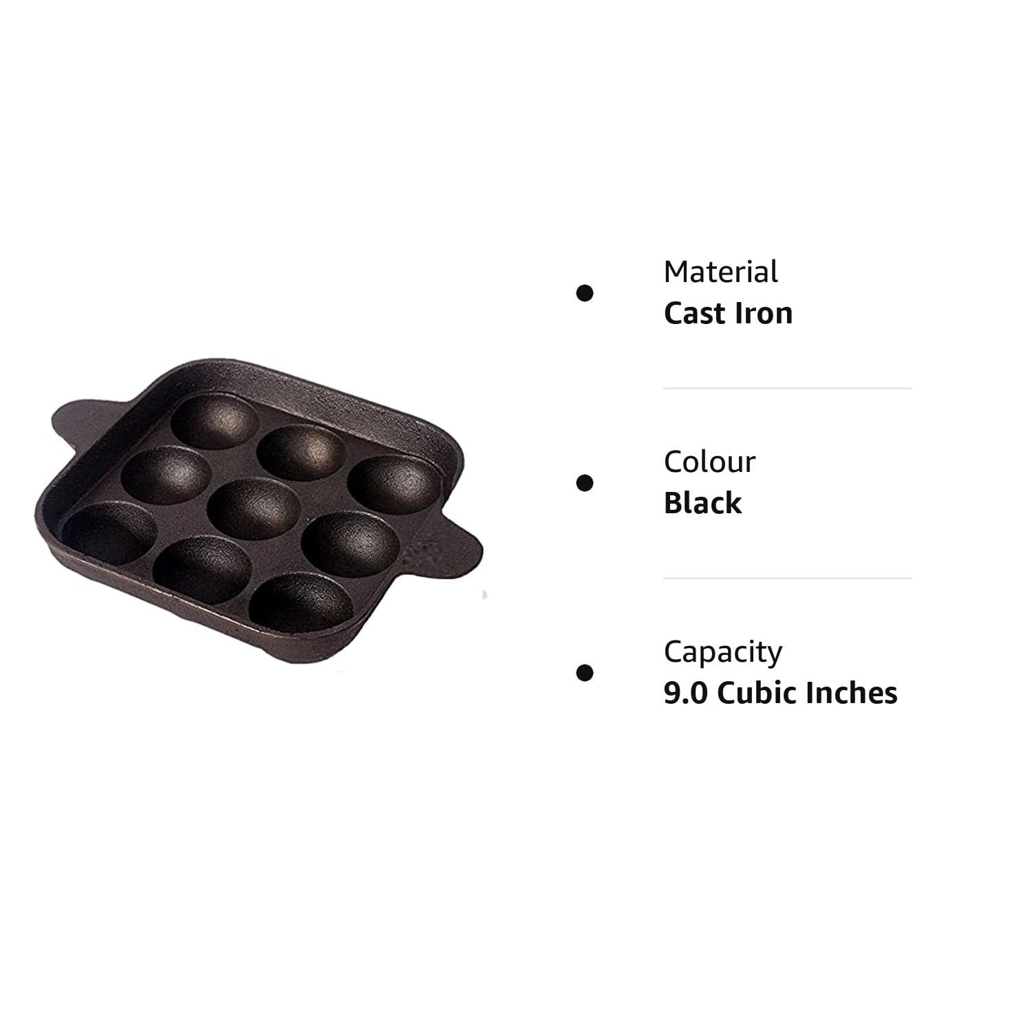 Bharath Agencies Cast Iron 9 Cavity Tawa (Black)