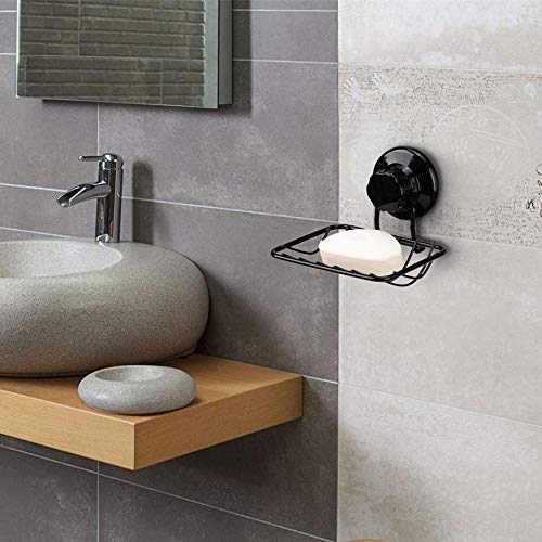 iPEGTOP Super Powerful Vacuum Suction Cup Shower Soap Dish - Strong Rustproof Stainless Steel Soap Saver Sponge Holder for Bathroom & Kitchen Sink  Black