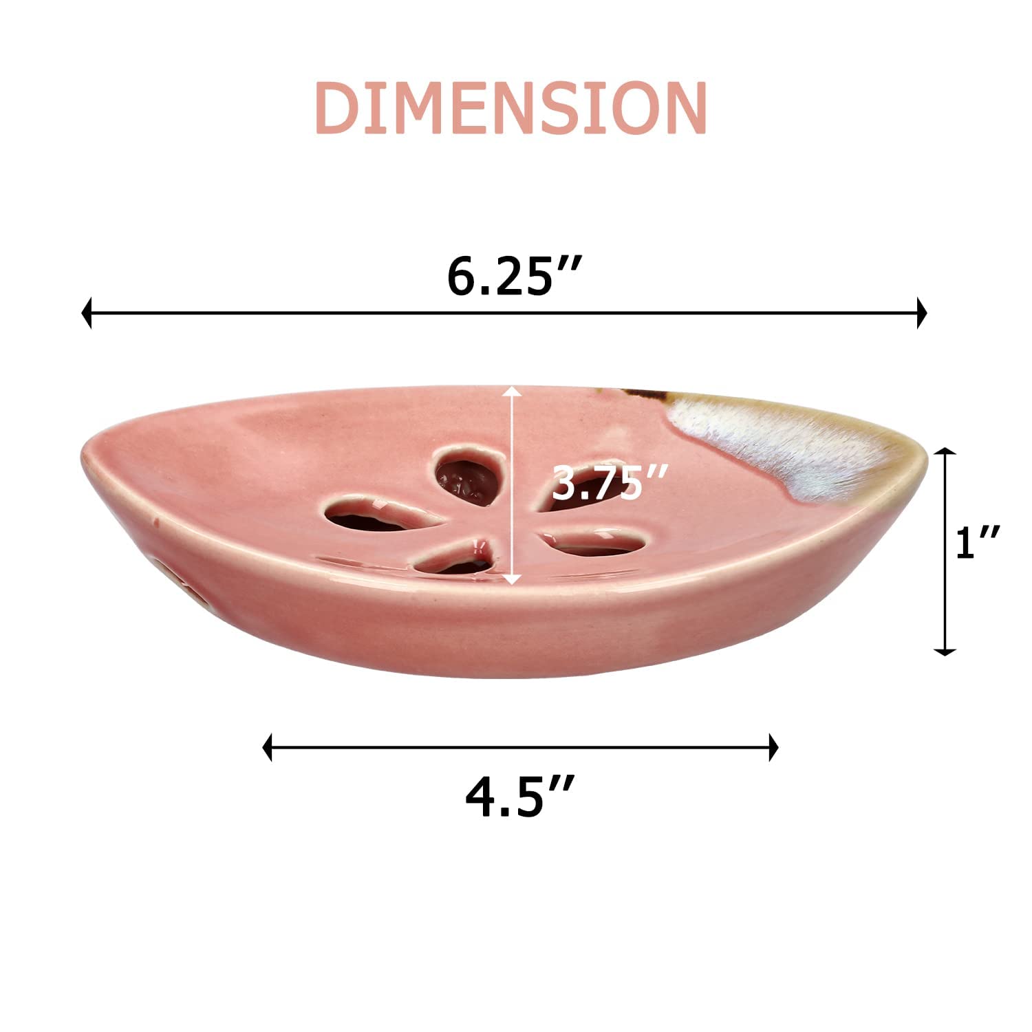 Lungmongkol Shop Ceramic Soap Dish With Self Draining Tray For Bar Soap, Bathroom, Kitchen (Pastel Pink)
