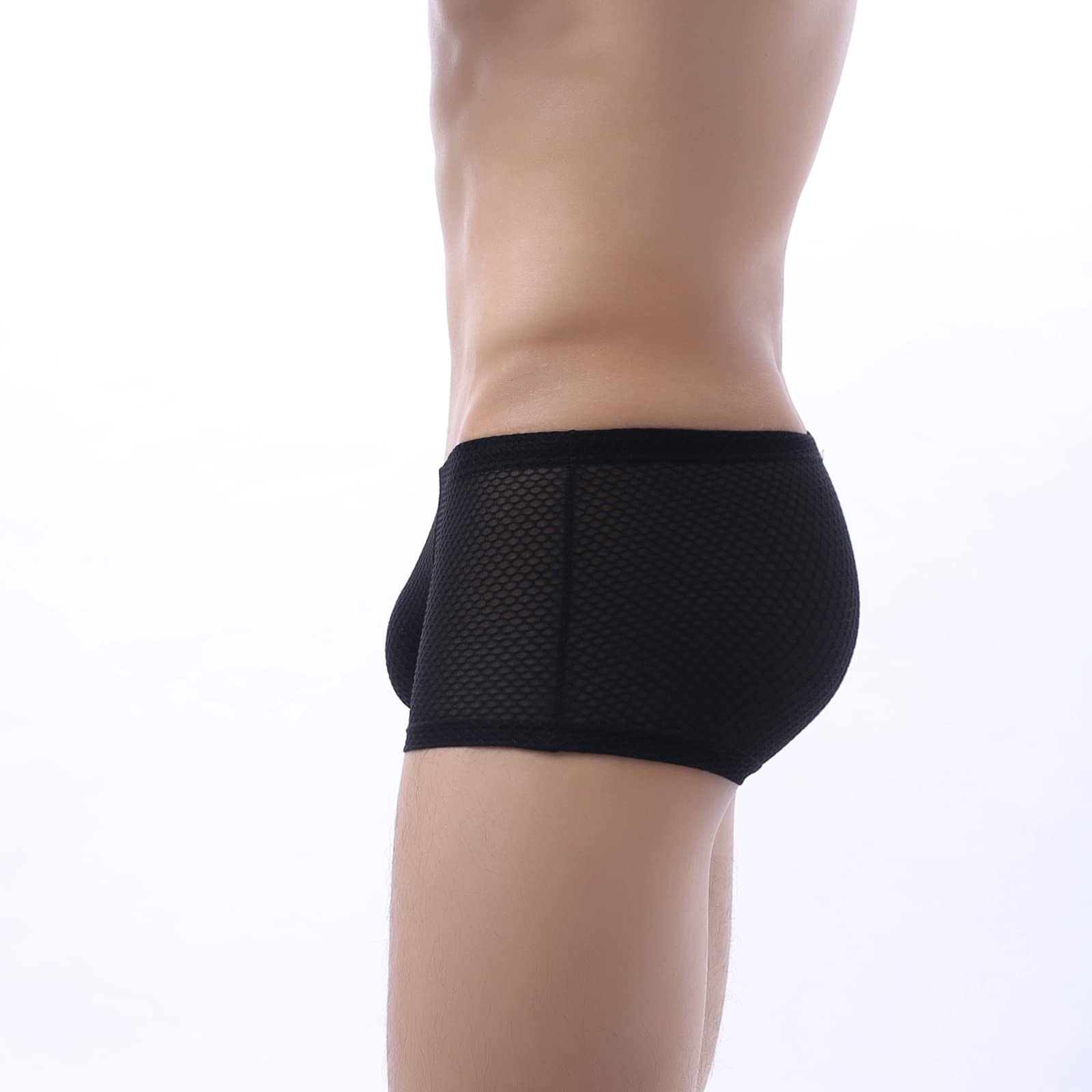 Evankin Men Breathable Underwear See Through Sexy Boxer Briefs Mesh Male Soft Bikini Cool Boxers(Black,L)