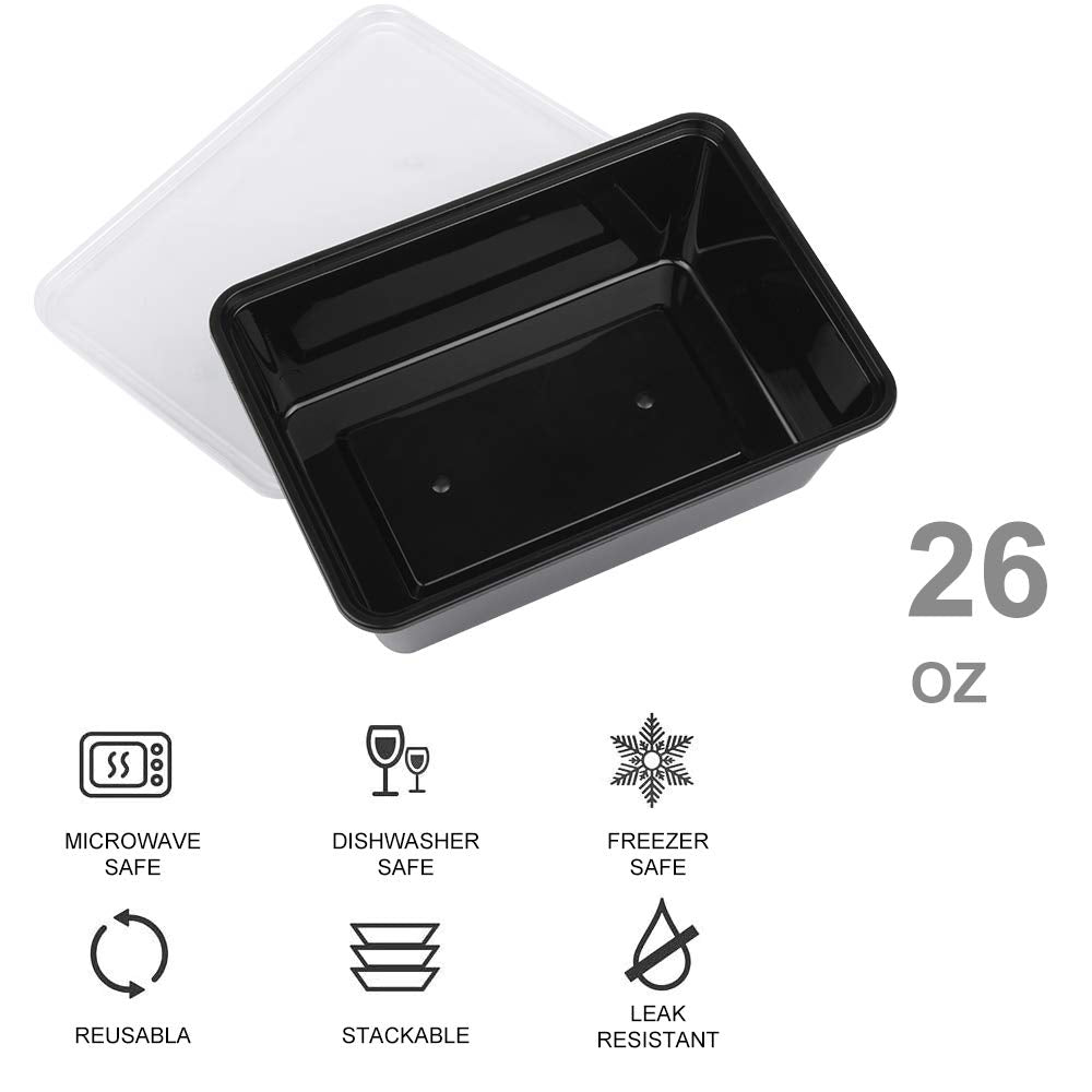 Ium   50-Pack Meal Prep Containers, 26 Oz Microwavable Reusable Food Containers With Lids For Food Prepping, Disposable Lunch Bo