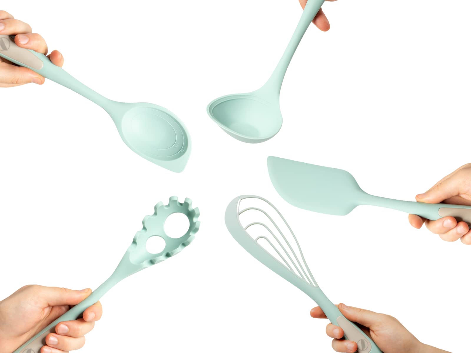 Prepdeck - 5 Piece Silicone Cooking Set - Flip, Mix, Whisk, Scoop, Strain, Scrape & Measure -Dual Function Cooking Tools - Heat-
