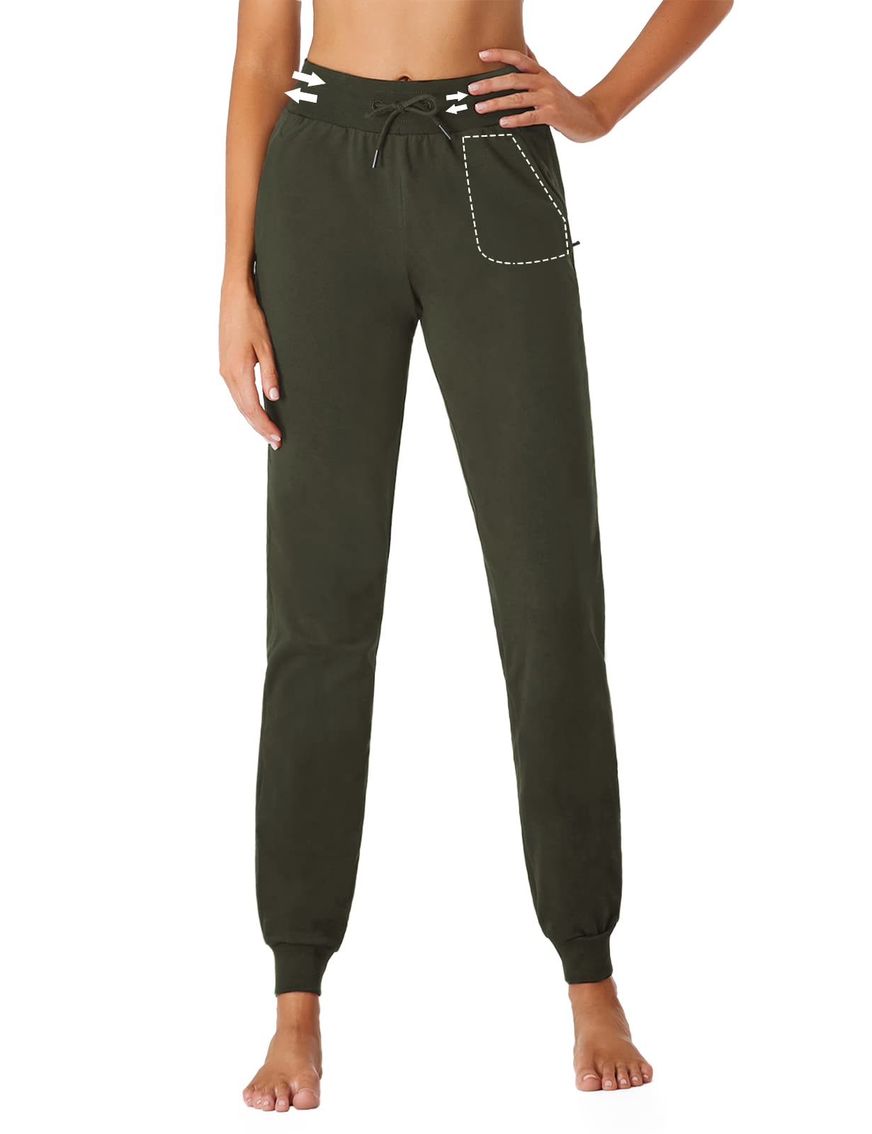 Sevego Lightweight Womens 34 Tall Inseam Cotton Soft Jogger With Zipper Pockets Cargo Pants Army Green Large