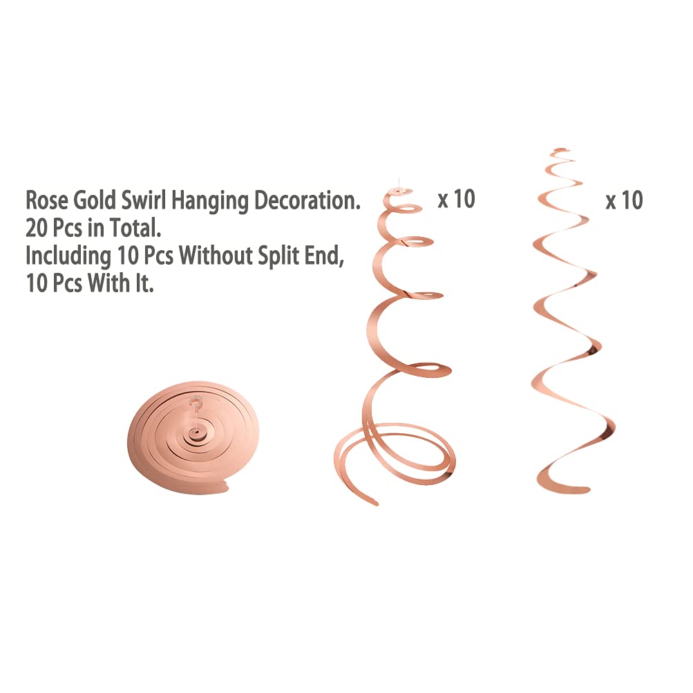 Mowo Rose Gold Foil Swirl Hanging Decoration For Engagement Bridal Shower Hen Party Birthday Supplies,Pack Of 20