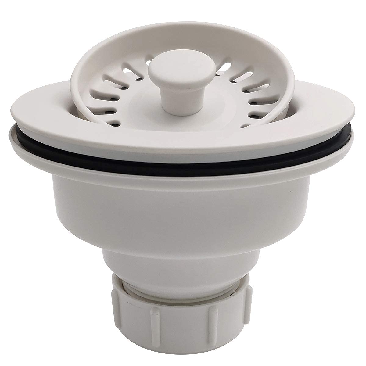 Eadot White Polymer Drain Kitchen Sink Drain Assembly With Removable Basket Strainer And Rubber Stopper For 3.5-Inch Drain Openi