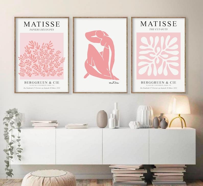 Hesendot Matisse Art Wall D  Cor Set Of 3,Unframed Blush & Salmon Pink Wall Art,Truly Quality Canvas Prints For 12X16In,Art Post