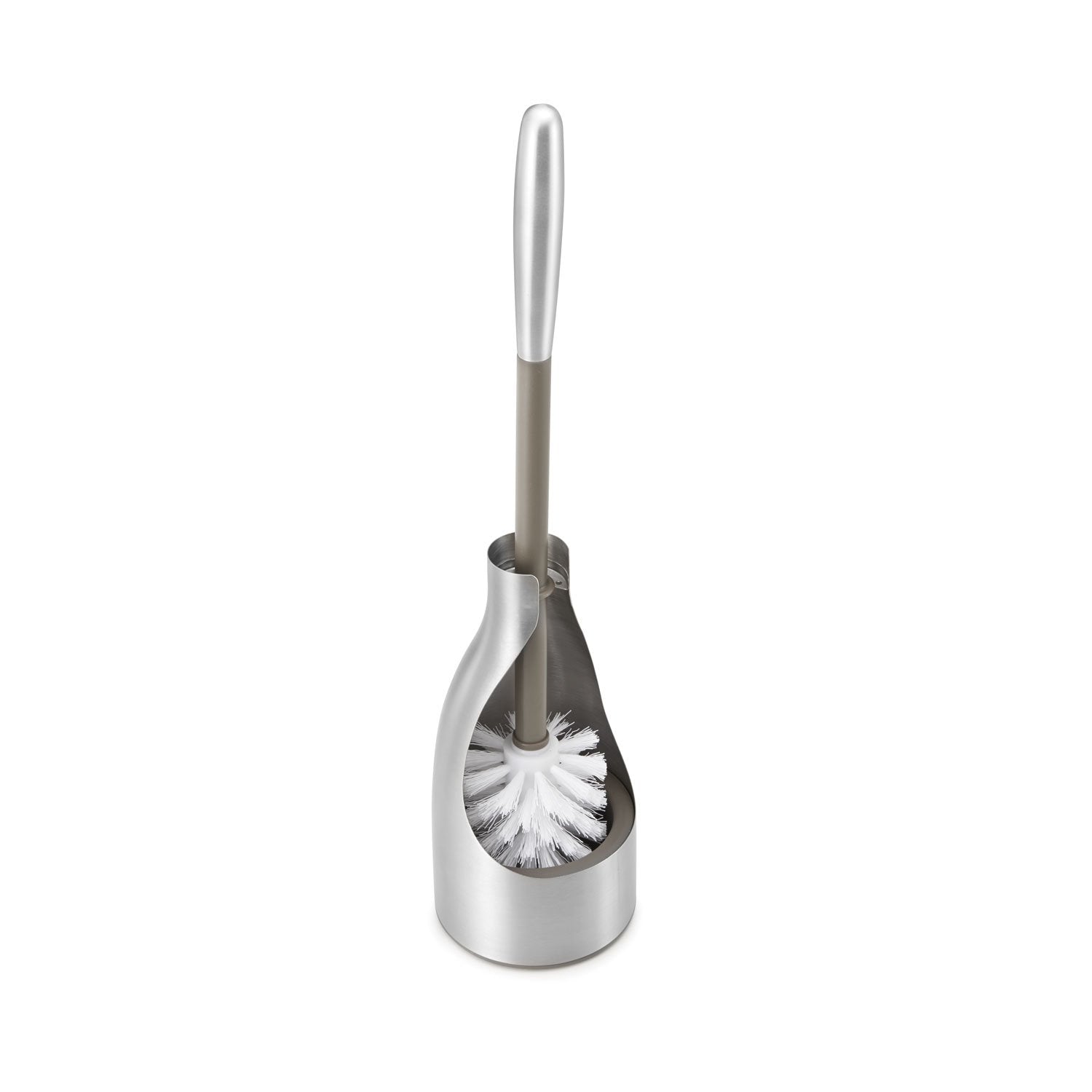 Polder Sleek Stainless Steel Toilet Brush With Caddy, Slim And Discreet Design, Open-Back Design For Odor Control, Rust-Resistan