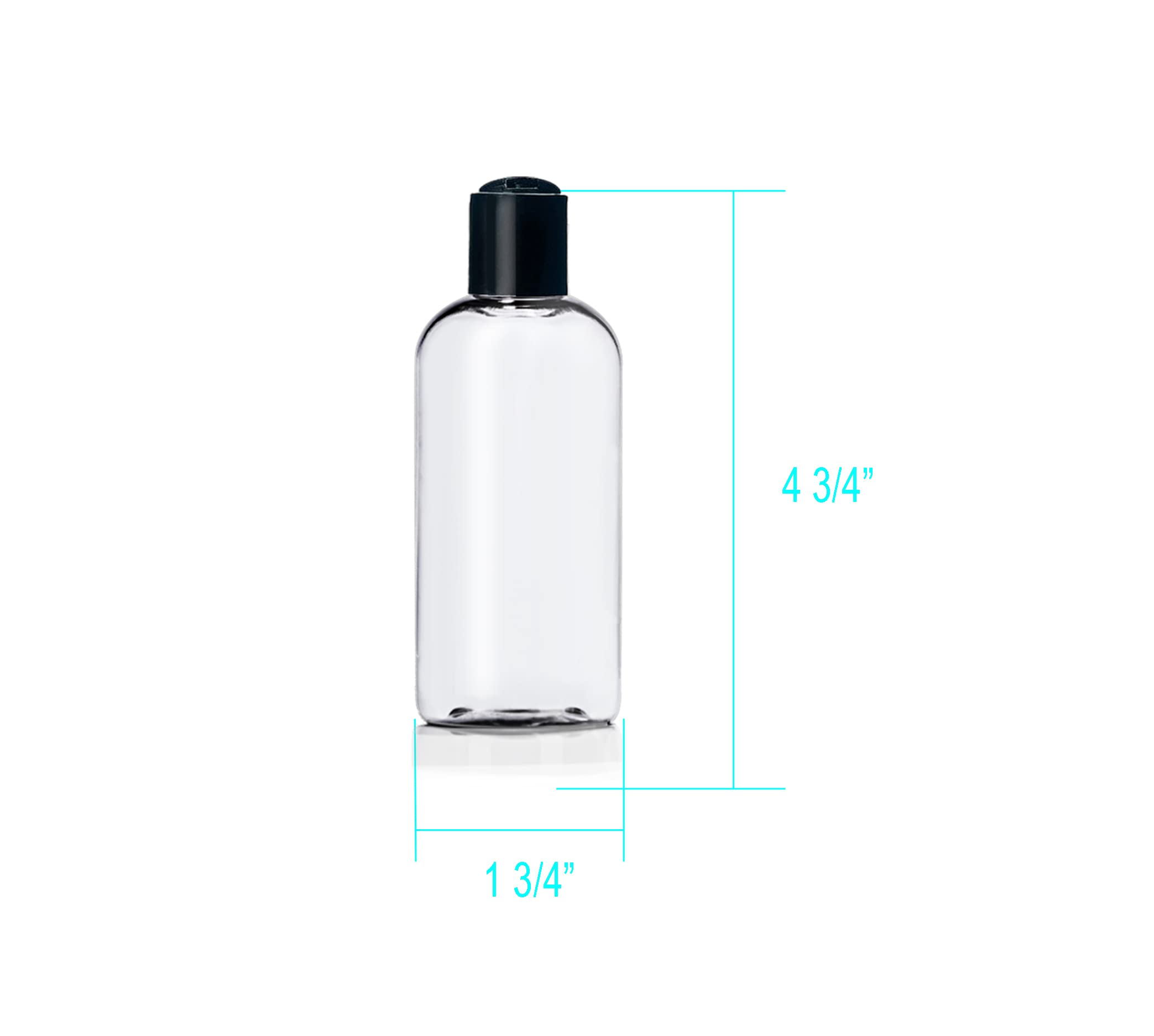 Ljdeals 4 Oz Clear Plastic Empty Bottles With Black Disc Top Caps, Refillable Cosmetic Containers For Shampoo, Lotions, Cream An
