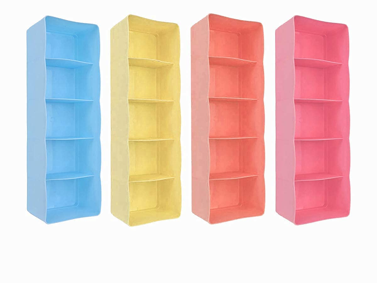 Rabbonix Plastic Socks Rack Undergarments Innerwear Cosmetic Makeup Drawer Organiser Partition Grids Storage Box Multicolour (4)
