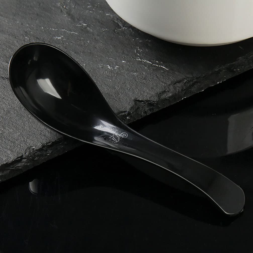 Hemoton 200Pcs Asian Soup Spoons Disposable Spoons Rice Spoons Noodle Soup Spoons Japanese Soup Spoon For Home And Kitchen (Blac