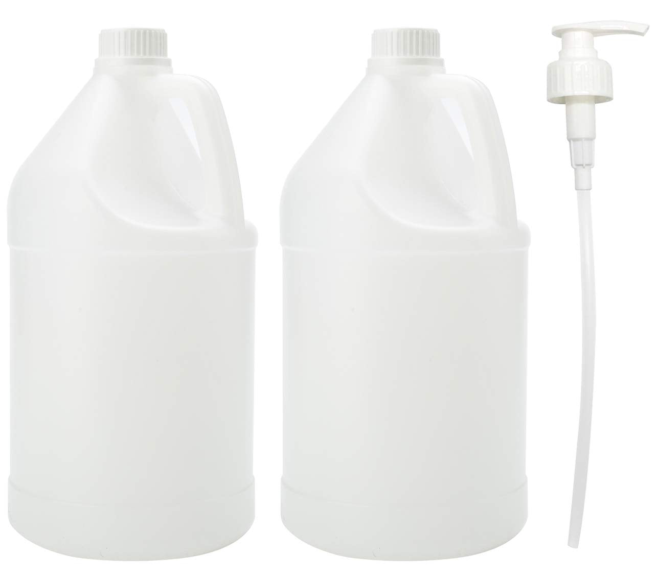 TRAVELWELL 1 Gallon Clear Plastic Empty Bottles with Flip Cap BPA-free Set of 2 With 1 Pressure Pump