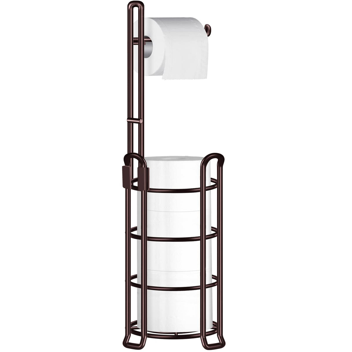 Tomcare Toilet Paper Holder Toilet Paper Stand And Dispenser For 4 Mega Rolls Metal Wire Free-Standing Toilet Tissue Paper Roll