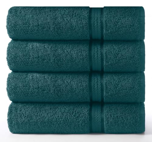 Cotton Craft Ultra Soft 4 Pack Oversized Extra Large Bath Towels 30X54 Teal Weighs 22 Ounces - 100% Pure Ringspun Cotton - Luxur