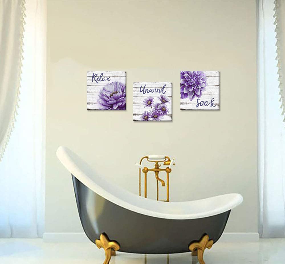 Zlove Purple Bathroom Canvas Wall Art Lavender Pictures For Bathrooms Relax Soak Unwind Bathroom Sign