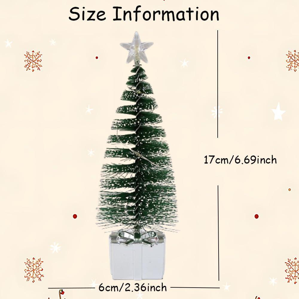 Sliver Gift Base Mini Artificial Christmas Tree with Colorful LED String Lights and Star, Tabletop Small Xmas Tree for DIY Holid