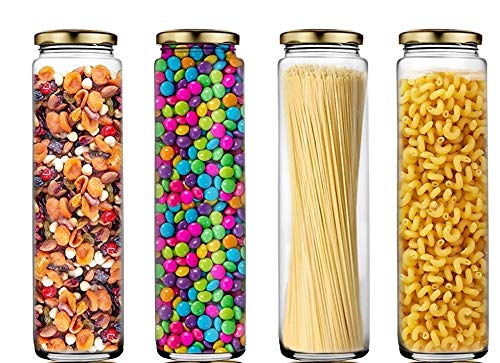 Ash & Roh  Clear Glass Jar And Container With Air Tight Lid Storage Of Spices And Dry Fruit (400 Ml Silver Bamboo, 4)