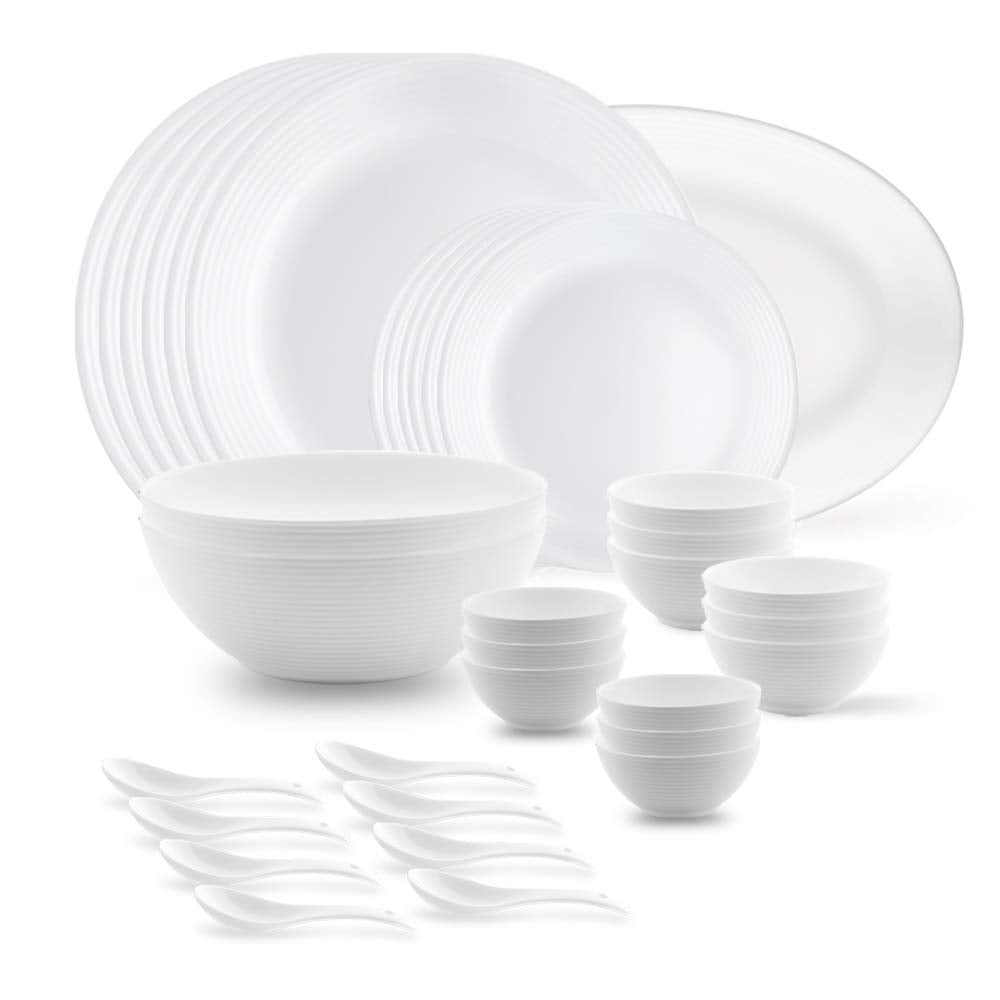 Larah By Borosil Opalware Dinner Set - 33 Pieces White