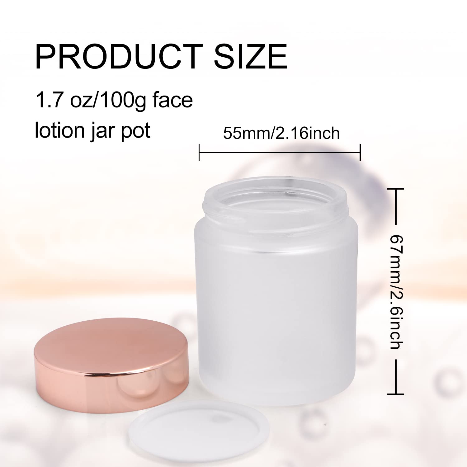 4 Pack,3.4 Oz Frosted Glass Jars With Lids,Round Empty Storage Containers With Rose-Golden Lids & Inner Liners,Travel Jars Pot F