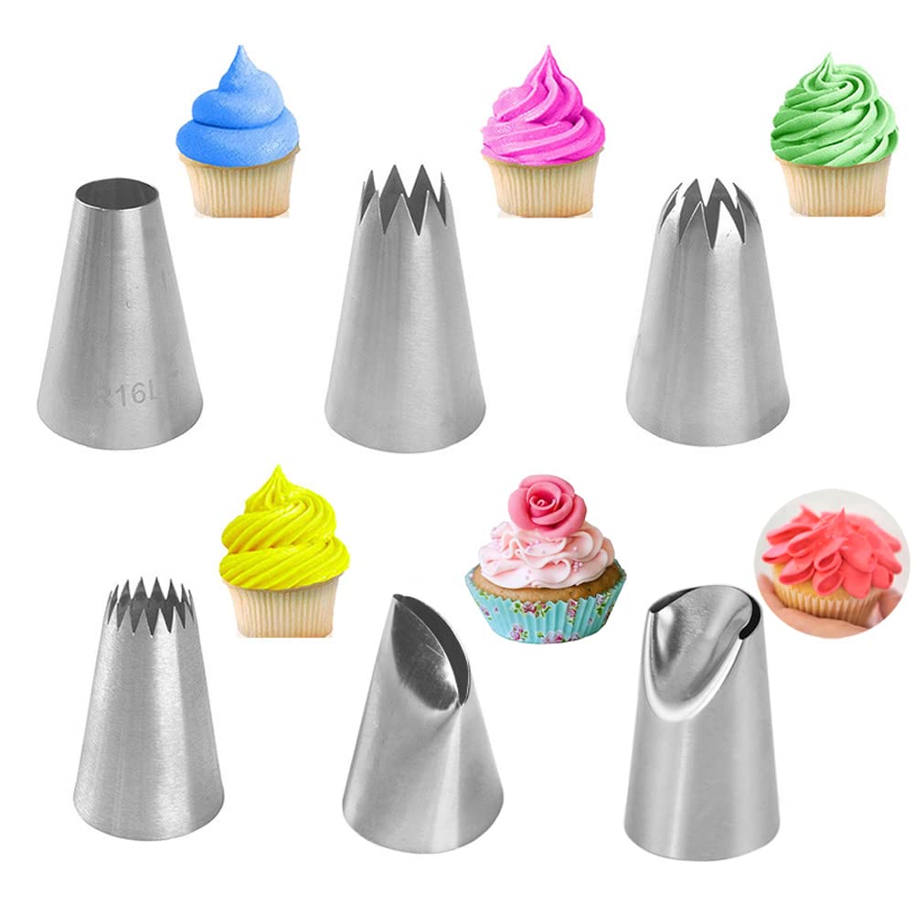 Extra Large Piping Tips Set For Cupcake Cake Decorating,6 Big Icing Tips With Round Star Rose Petal Ruffle Pastry Tips For Frost