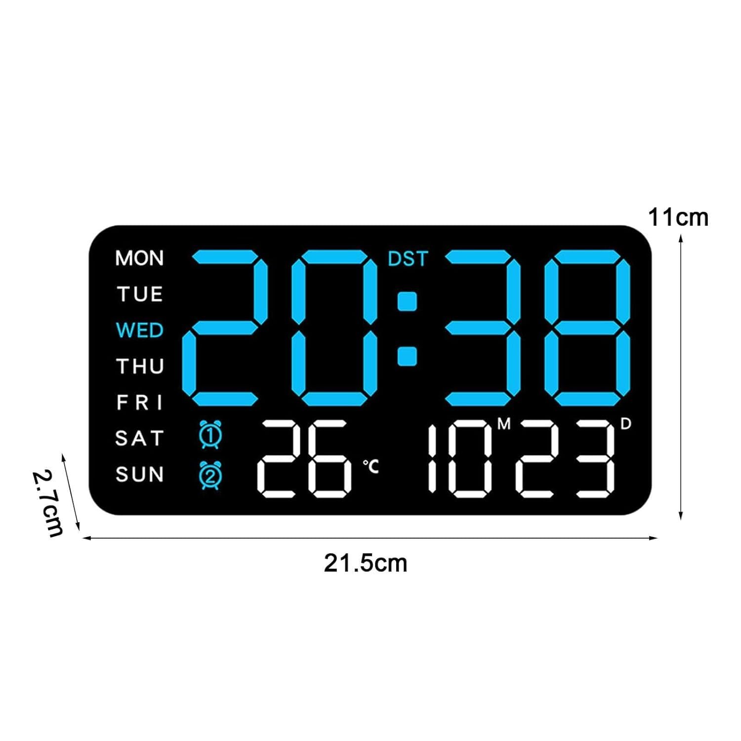 Aerys 9-Inch Digital Alarm Wall Clock, Large Led Display, Adjustable Brightness, 12/24 Hour Format, Date And Temperature Display