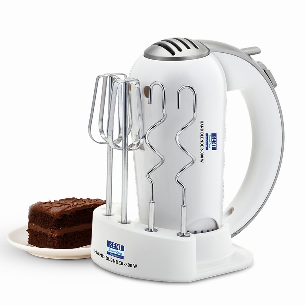 Kent Hand Blender 300 W | 5 Variable Speed Control | Multiple Beaters & Dough Hooks | Turbo Function, Plastic, 300 Watts
