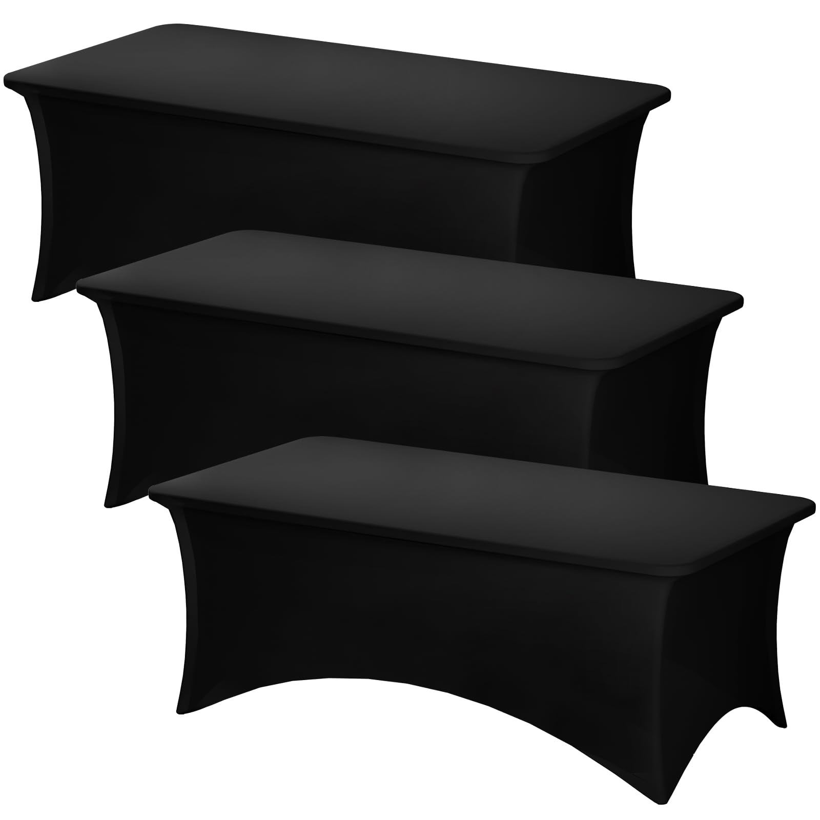 Fixwal 3 Pack Black Table Cloths Rectangle 8FT, Tablecloths Rectangular Stretch Spandex Fitted Table Covers 8 FT for Parties, Tr