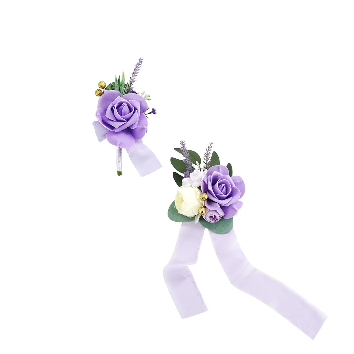 Ansofi Lavender Purple Corsage and Boutonniere Set, Prom Artificial Flower Wrist Corsage Bracelets, Homecoming Corsage Wristlet,