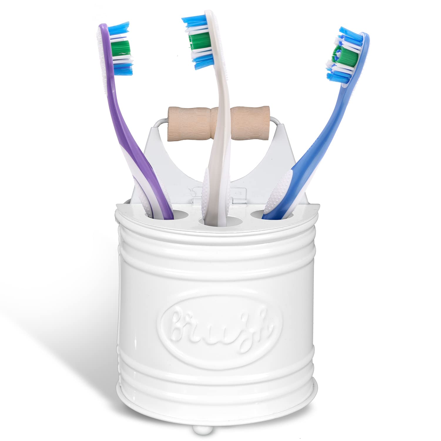 Autumn Alley Farmhouse Toothbrush Holders For Bathrooms - Rustic White Tooth Brush Holder - Farmhouse Bathroom Accessories Count