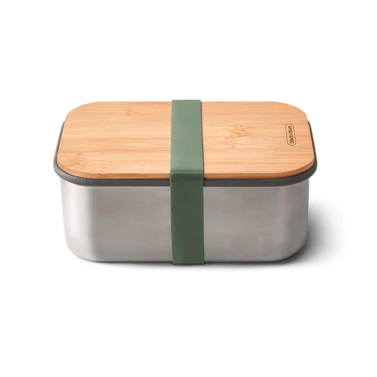 Black+Blum  Stainless-Steel Sandwich Box Large | Plastic Free Meal Prep Lunch Box Food Container With Bamboo Lid, Olive, Large,