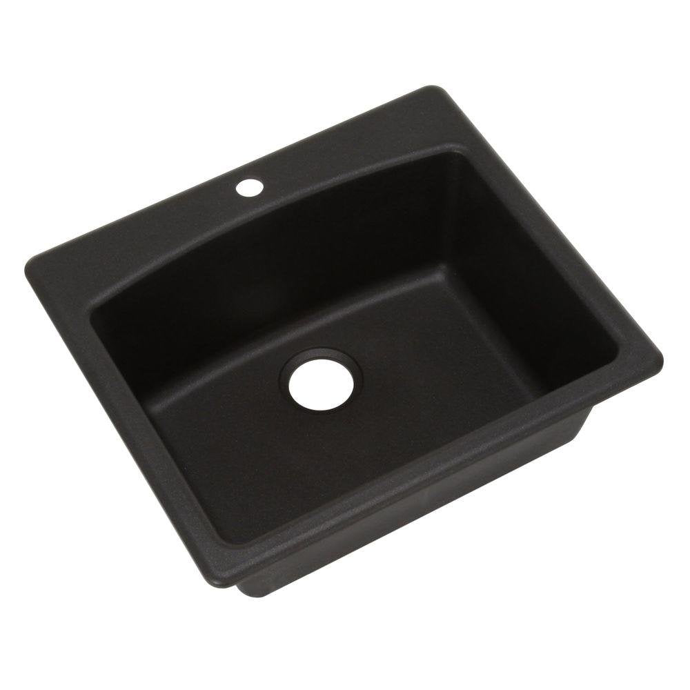 Franke Esox25229-1 Ellipse 25'' Dual Mount Granite Single Bowl Kitchen Sink, Onyx, 25'' X 22'' X 9'',