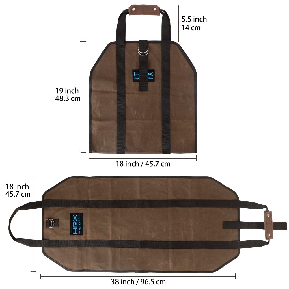 Hrx Package Waxed Canvas Firewood Bag Carrier, Water Resistant Wood Carrying Bag With Handles Log Tote For Kitchen Camping Trip