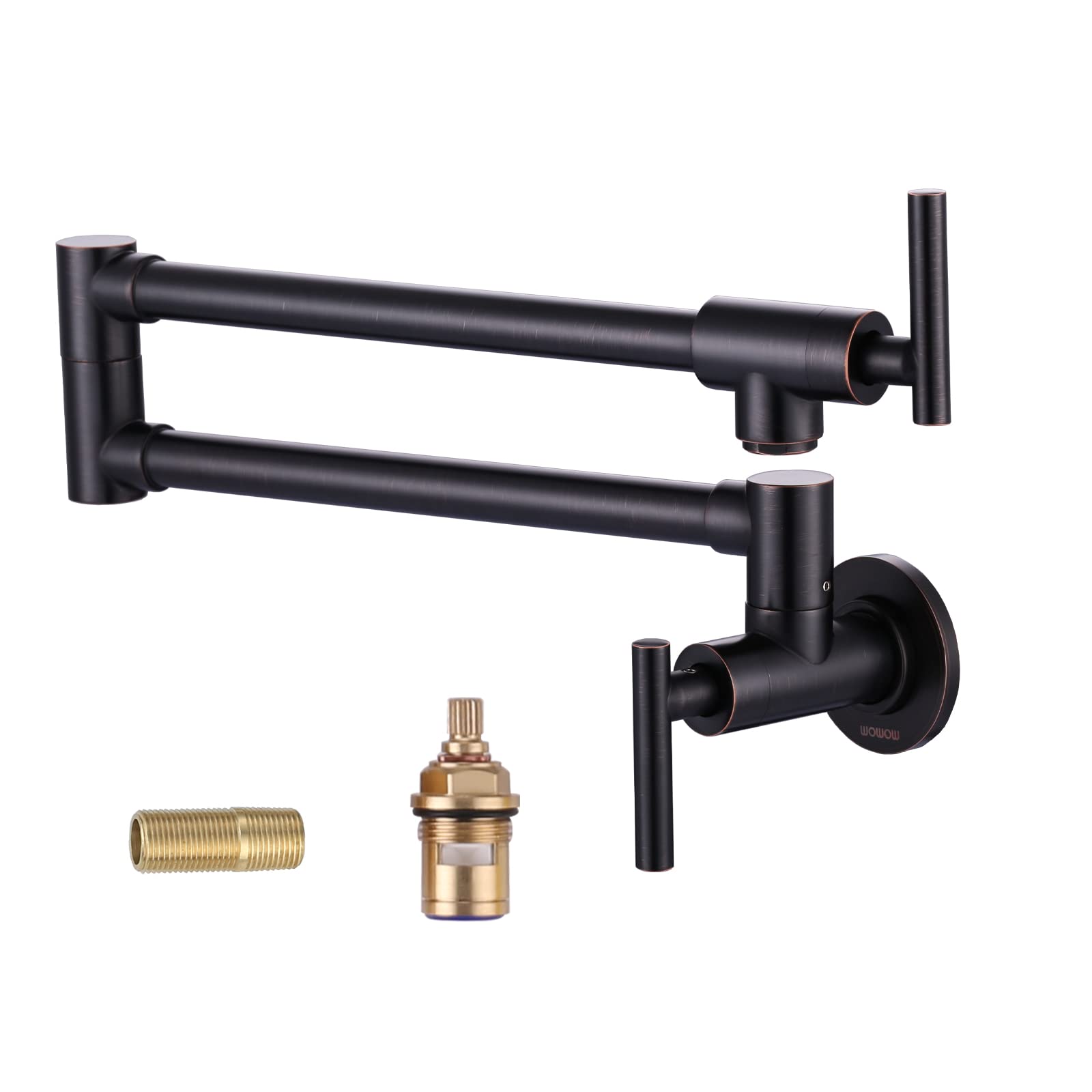 Wowow Pot Filler Faucet Oil-Rubbed Bronze Commercial Wall Mount Stove Faucet, Brass Pot Filler Folding Faucet Over Stove, Kitche