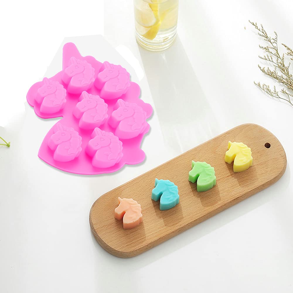 Vpqnee 3 Pack Medium Size 7 Cavities Unicorn Silicone Chocolate Mold For Making Unicorn Shape Gummy, Candy, Chocolate, Ice Cube,