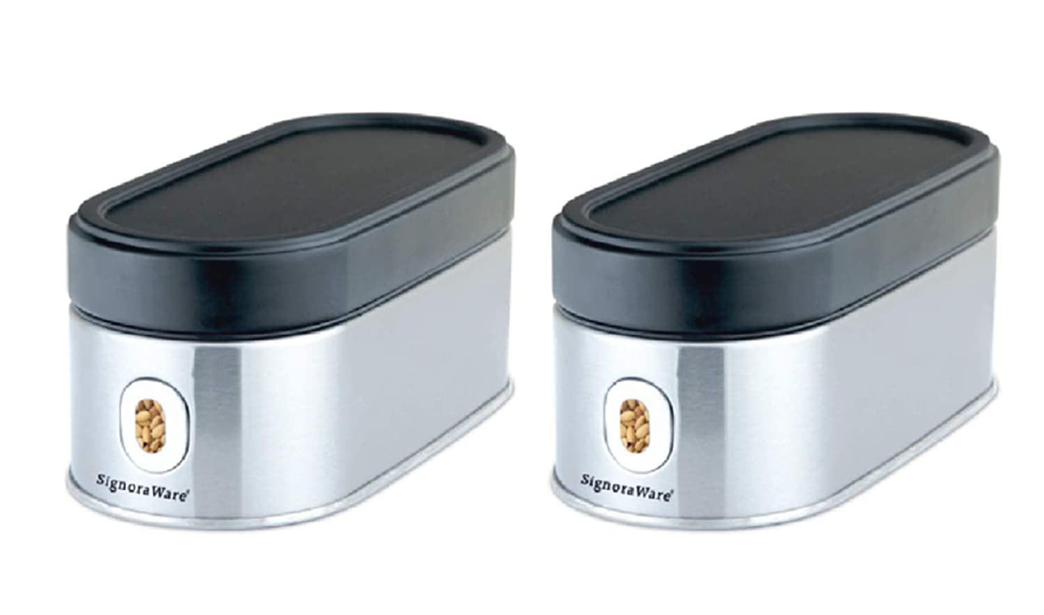 Signoraware Modular Steel Container (Window Oval) Matte,Set Of 2, 500Ml+500Ml, Silver